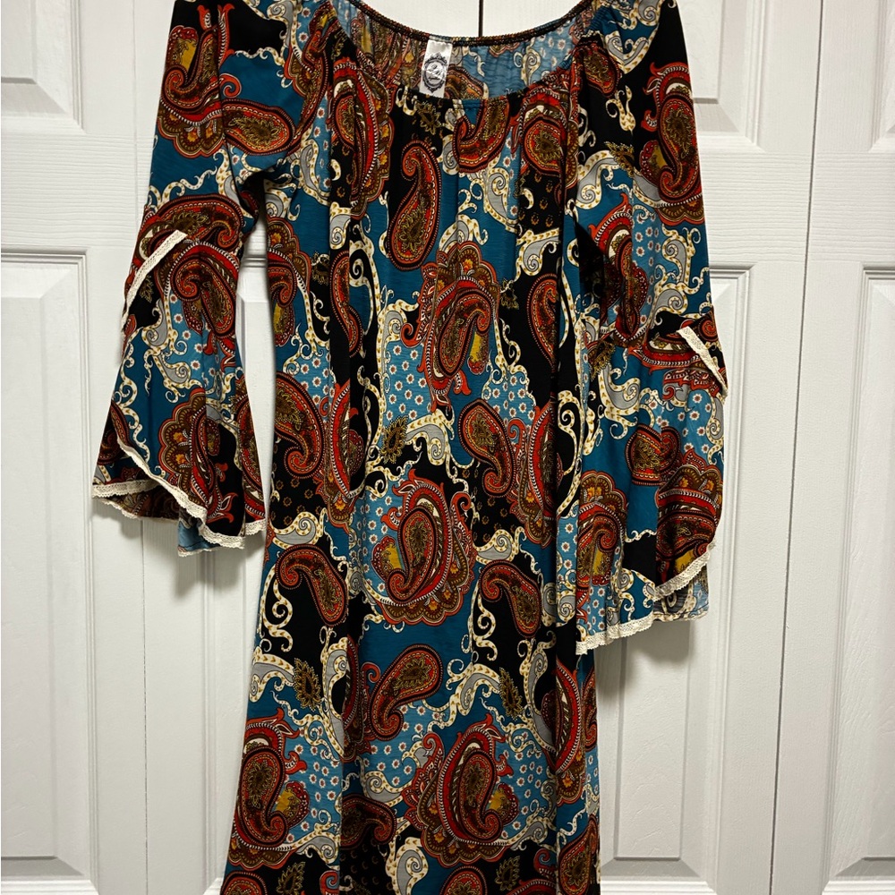 Paisley Print Bell Sleeve Dress